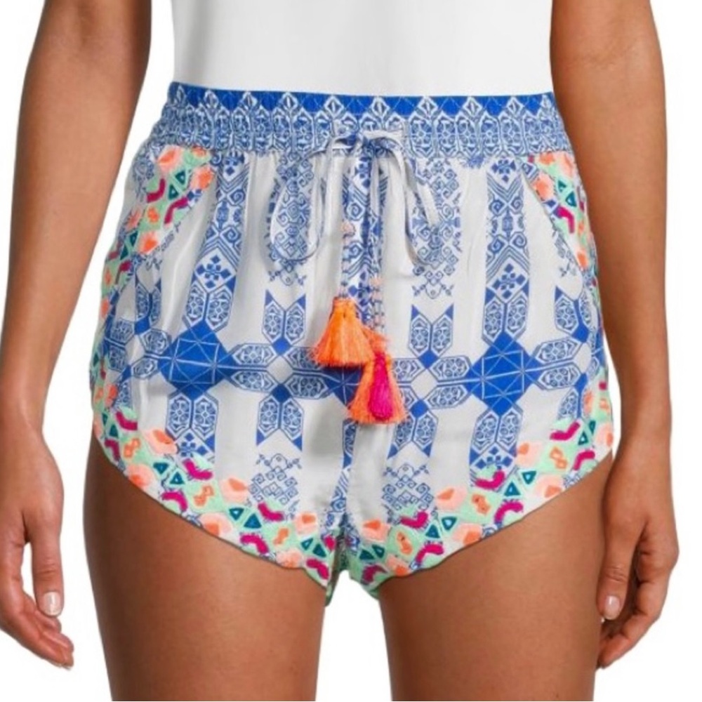 NEW ROCOCO SAND EMBROIDERED DRAWSTRING MINI SHORTS